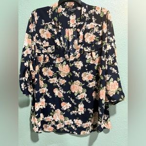J for Justify Floral Oversized Blouse/Adjustable Sleeves